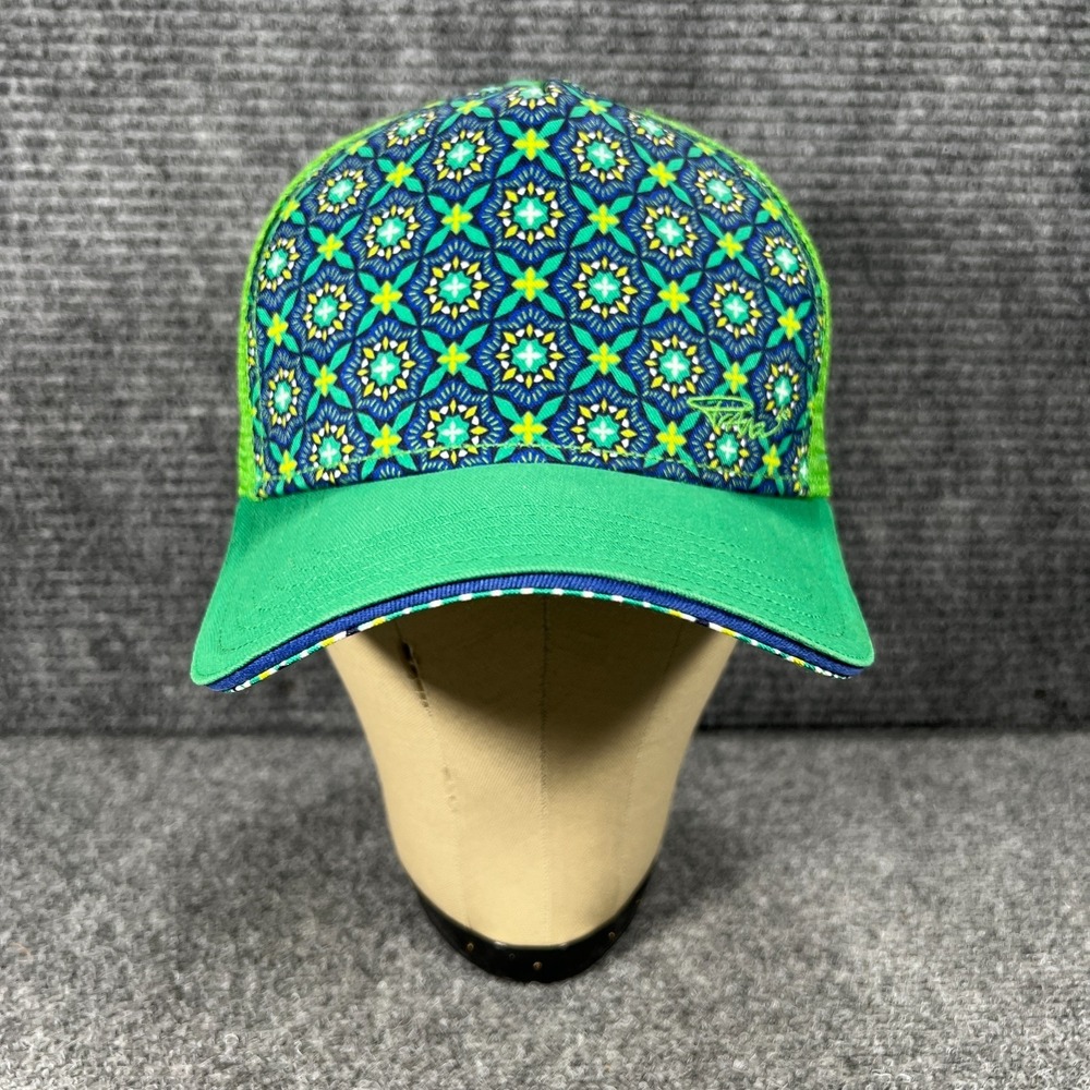 Prana Hat Cap Womens Snap Back Mesh Trucker Green‎ Geometric OSFM Outdoor